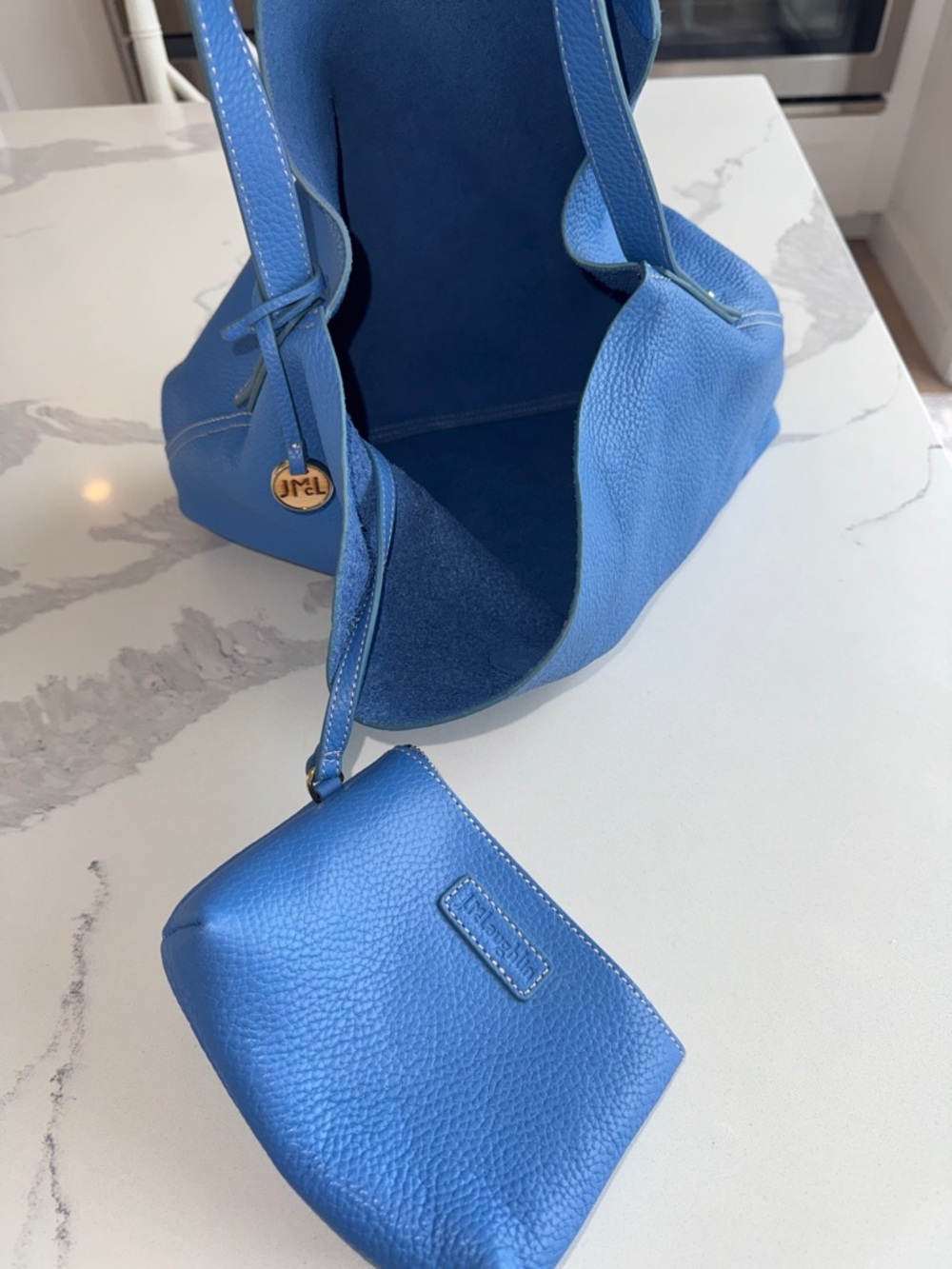 J.McLAUGHLIN periwinkle Blue Leather Foldover Hobo Handbag Purse Bag w/ pouch - Picture 9 of 14